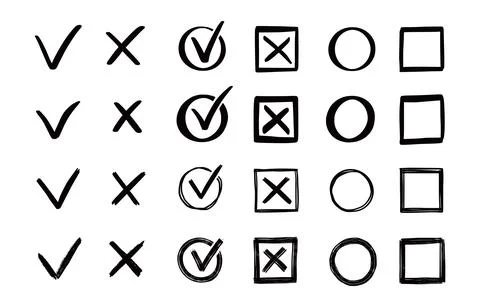 Check and cross mark set. Hand drawn Stock Illustration