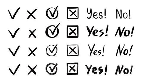 Check and cross mark set. Hand drawn Stock Illustration