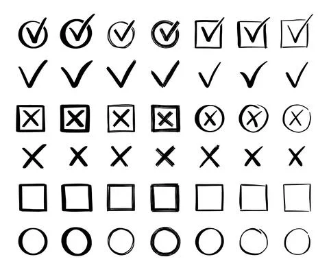 Check and cross mark set. Hand drawn Stock Illustration