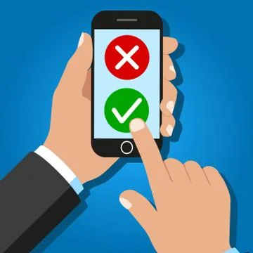 Check and cross mark on smart phone screen. Isolated vector illustration, Stock Illustration