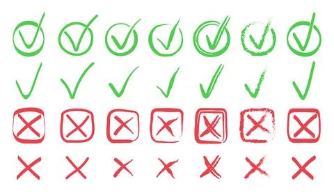 Check and cross mark vector set. Marker cross brush signs. OK and X icons in  Stock Illustration