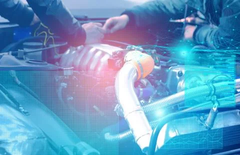 Check and diagnostics of the engine and electrics of the car at the service c Stock Photos