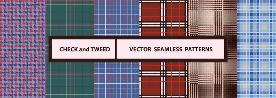 Check and tweed seamless patterns set. High quality precise seamless patterns Stock Illustration