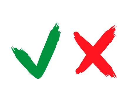 Check and wrong icons set of check marks. Tick and cross brush signs. Green Stock Illustration