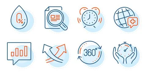Check article, Full rotation and Time management icons set. Vector Stock Illustration
