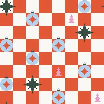 Check board Christmas seamless pattern.  Stock Illustration