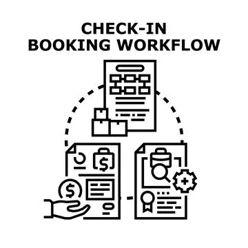 Check in booking workflow process concept vector Stockillustratie