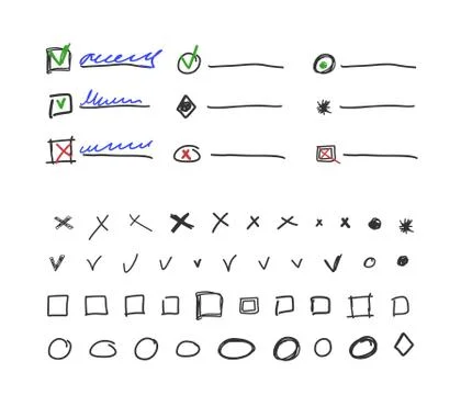 Check box and check marks collection for bullet journal Stock Illustration