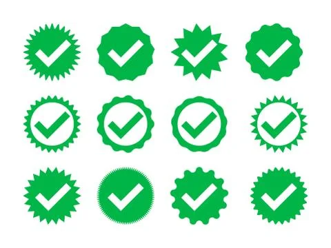 Check box badge. Checkmark icon. ok right sign. Sticker with tick. Stock Illustration