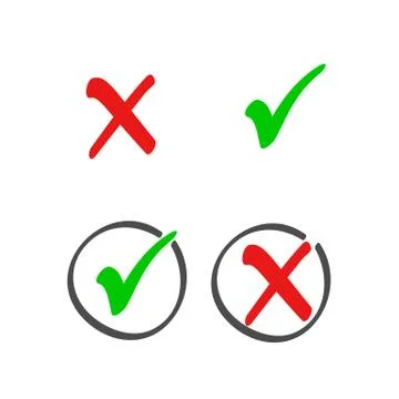 Check box list icons set, color red and green marks isolated on white backgro Stock Illustration
