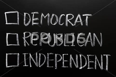 Check boxes of democrat, republican and independent Stock Photos