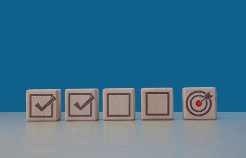 Check the boxes for goals, missions, progress Stock Photos