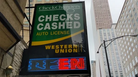 Check Changers Checks Cashed Signage Stock Footage 169031664