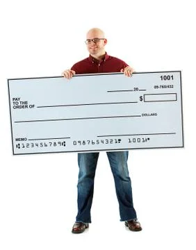 Check: Cheerful Guy With Huge Check Stock Photos