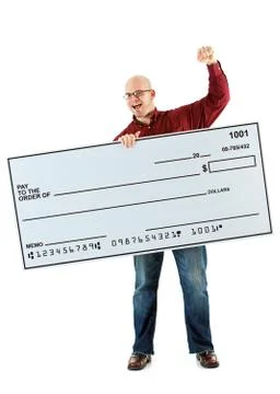 Check: cheering for the oversized check Stock Photos