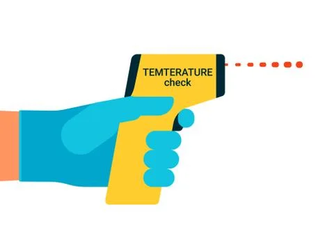 Check control body temperature. Hand with gloves holding distant thermometer Stock Illustration