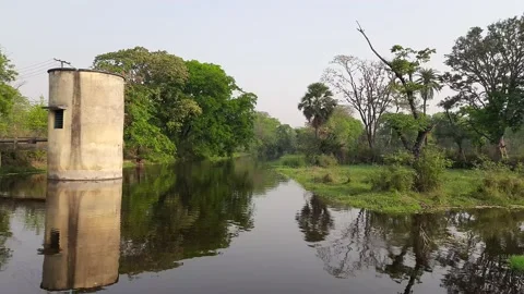 Check dam water and pump house. Stock Footage 183512925