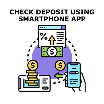 Check depositing using smartphone banking application Stock Illustration