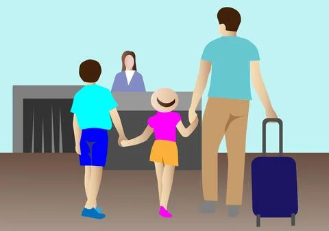 Check in desk at the airport. Flat vector illustration. Stock Illustration