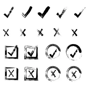 Check the drawn check mark, the check mark and cross icons, the check mark OK Stock Illustration