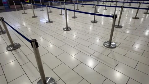 Check-in empty waiting line. Editorial video of flight queue in airport. Video stock 303418030
