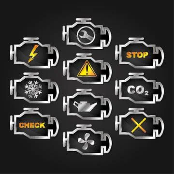 Check engine auto icon set Stock Illustration