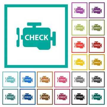 Check engine flat color icons with quadrant frames Stockillustratie