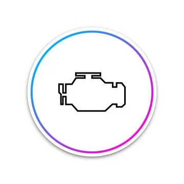 Check engine icon isolated on white background. Circle white button. Vector Stock Illustration