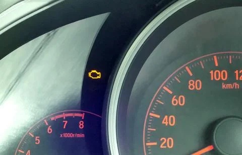 Check engine light. Car dashboard in closeup Foto stock