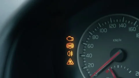 Check engine light flashing on car dashboard after starting the engine Stock Footage 262950915