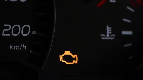 Check engine light symbol on dashboard when something goes wrong with engine Stock Footage 120361716