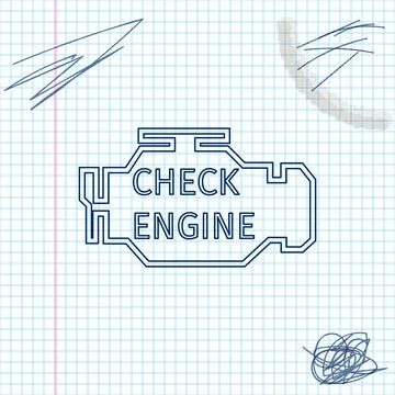 Check engine line sketch icon isolated on white background. Vector Illustration Stock Illustration