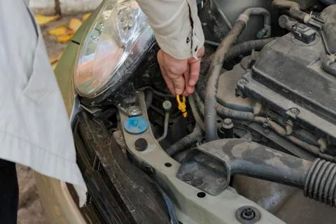 Check the engine oil. Stock Photos