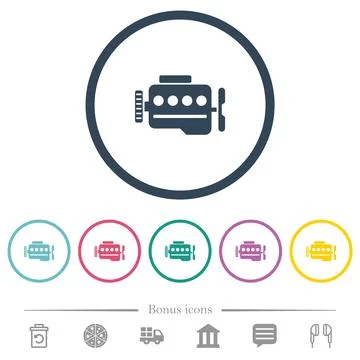 Check engine symbol flat color icons in round outlines Illustrazione stock