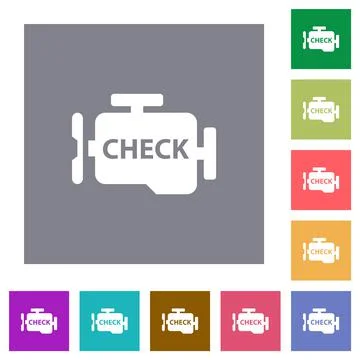 Check engine symbol square flat icons Illustrazione stock