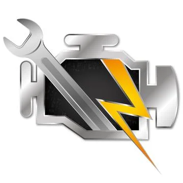 Check engine symbol wrench and lightning Stock Illustration