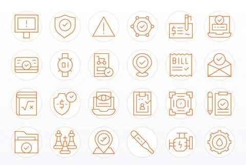 Check Essential Vector Set including 24 PIXEL Perfect Thin Line 64x64 Icons Stock Illustration