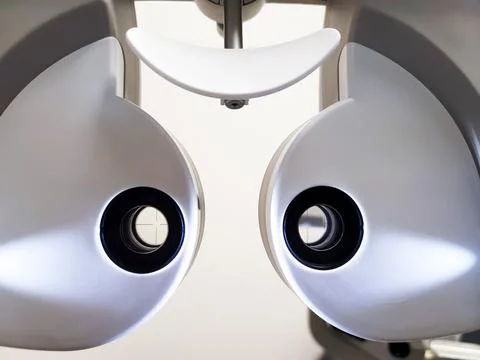 Check up eye example equipment Pre-Screen check up for new glasses Stock Photos