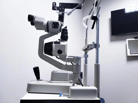 Check up eye example equipment Pre-Screen check up for new glasses Stock Photos