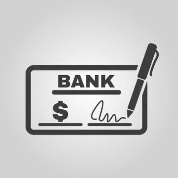 The check icon. Checkbook and cheque, pay, payment, paying symbol. Flat Stock Illustration