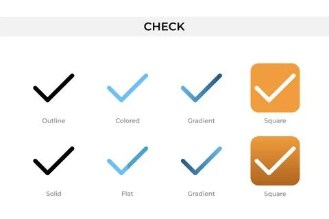 Check icon in different style. check vector icons designed in outline, soli.. Stock Illustration
