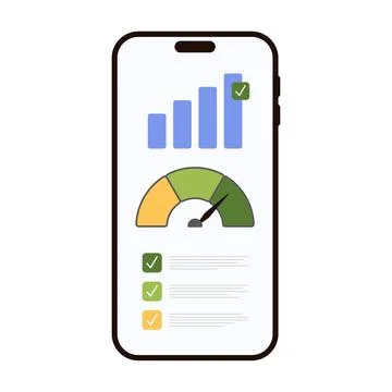 Check internet network signal mobile app with speedometer on phone screen, front Stock Illustration