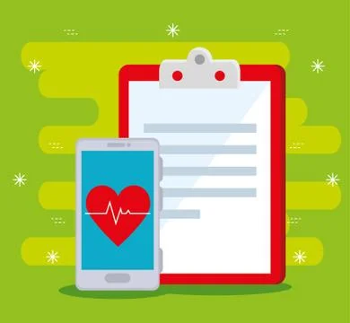 Check list and smartphone technology with heartbeat Illustrazione stock