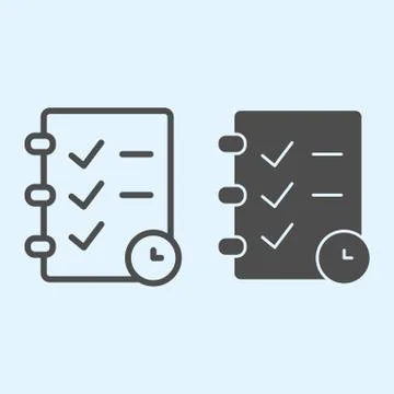 Check list and timer line and solid icon. Task management planning and clock Stockillustratie