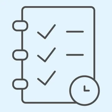 Check list and timer thin line icon. Task management planning and clock. Sport Stock Illustration