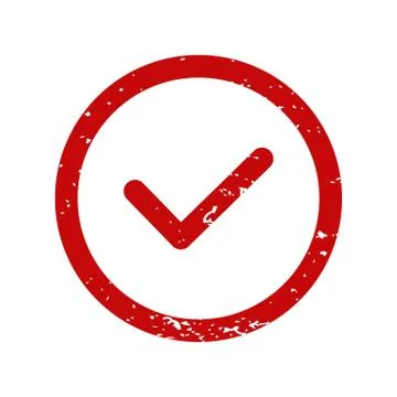 Check list button stamp. Red circle frame imprint with scratched texture. Stock Illustration