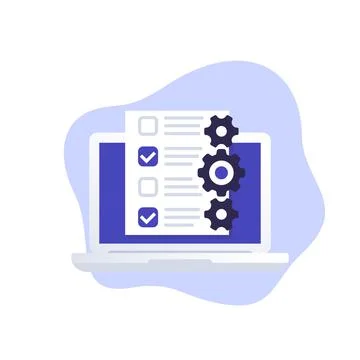 Check list with gears, planning software icon Stock Illustration