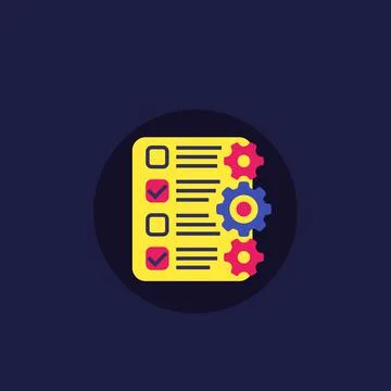 Check list with gears, vector flat icon Stock Illustration