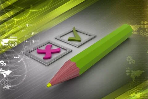 Check list. Green ticks in checkboxes and pencil Ilustración de archivo