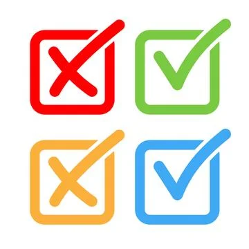 Check list icon box. Checkmark cross and right, red green yellow blue vector  Stock Illustration